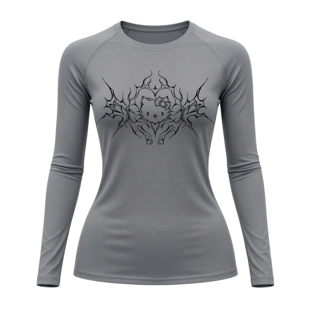 Camiseta Compressão Uv Manga Longa Cyber Tribal Black Heart Hello Kitty Rash Guard