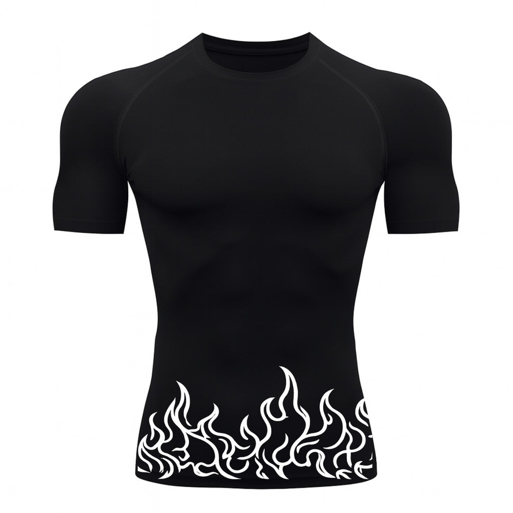 Camiseta Manga Curta Compressão Proteção Uv 50+ Estampada Fogo Camisa Fire Gringa