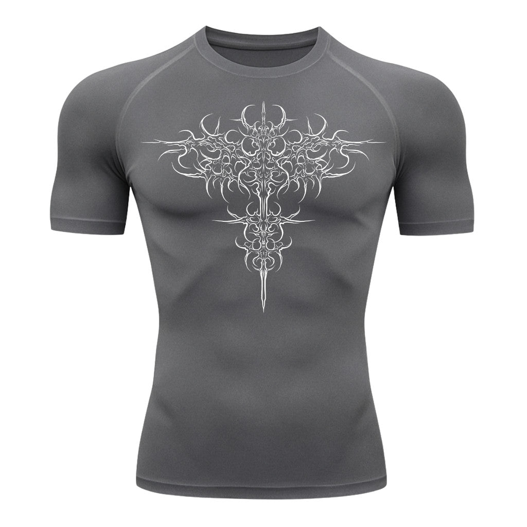 Camiseta Compressão Uv 50+ Manga Curta Cyber Tribal Savage Emblem Rash Guard