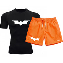 Kit Camiseta Térmica Manga Curta Uv E Bermuda Elastano Estampa Batman Rash Guard