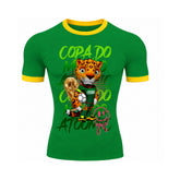 Camiseta Manga Curta Gola E Manga Colorida UV Atoomic Mascote Onça Brasil Edition Copa