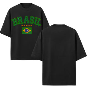 Camiseta Oversized Manga Curta Brasil Estilo Bordado Varias Cores