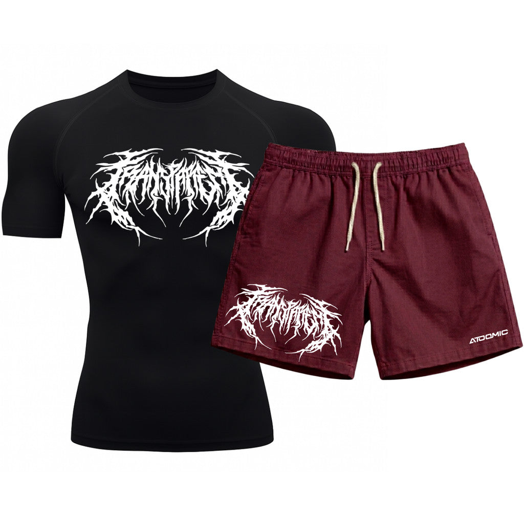 Kit Camiseta Térmica Manga Curta Uv E Bermuda Elastano Estampa Cyber Tribal Rash Guard