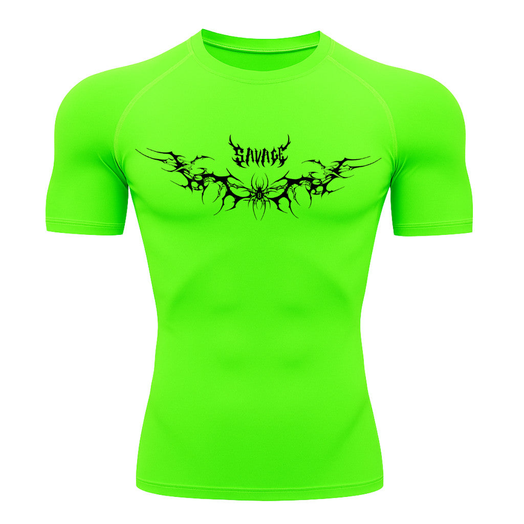 Camiseta Compressão Uv Manga Curta Cyber Tribal Savage Spider Wings Rash Guard