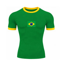 Camiseta Compressão Manga Curta Bandeira Do Brasil Colorida Rash Guard