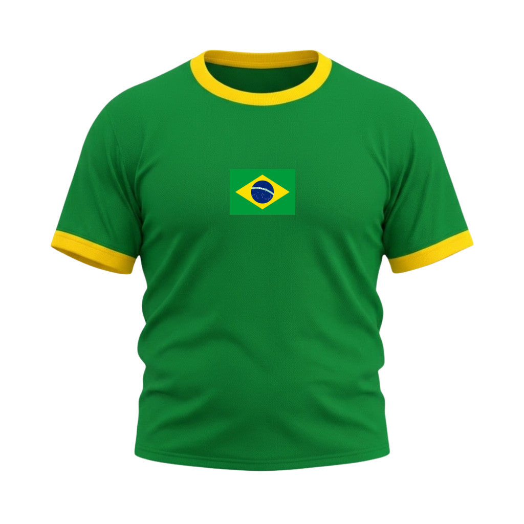 Camiseta Plus Size Manga Curta Bandeira Do Brasil Colorida