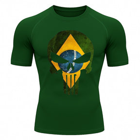 Camiseta Compressão Manga Curta UV Justiceiro Brasil Varias Cores Rash Guard