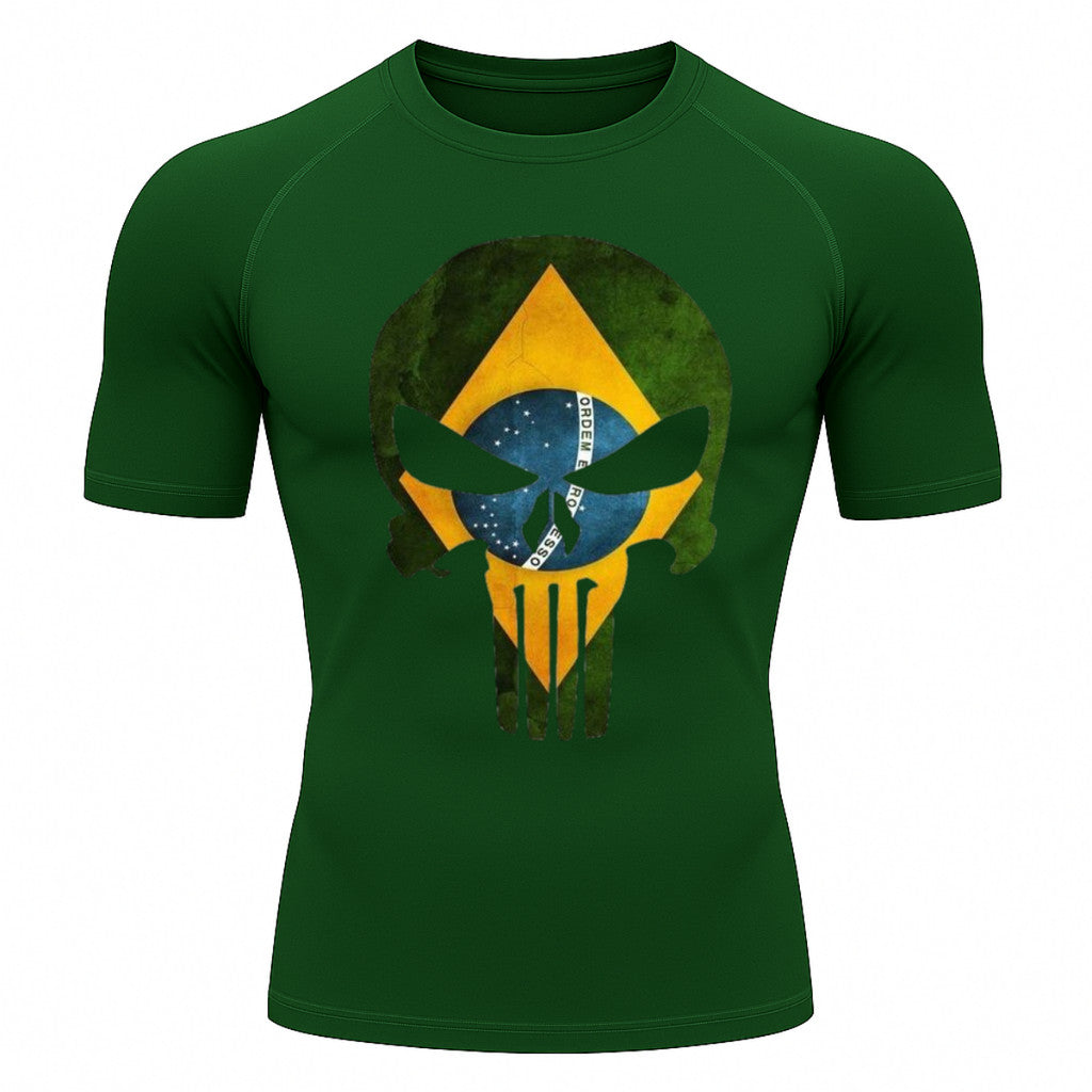 Camiseta Compressão Manga Curta UV Justiceiro Brasil Varias Cores Rash Guard