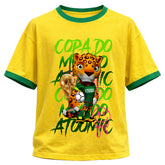Camiseta Algodão Manga Curta Gola E Manga Colorida UV Atoomic Mascote Onça Brasil Edition Copa