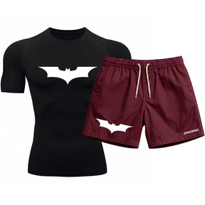 Kit Camiseta Térmica Manga Curta Uv E Bermuda Elastano Estampa Batman Rash Guard