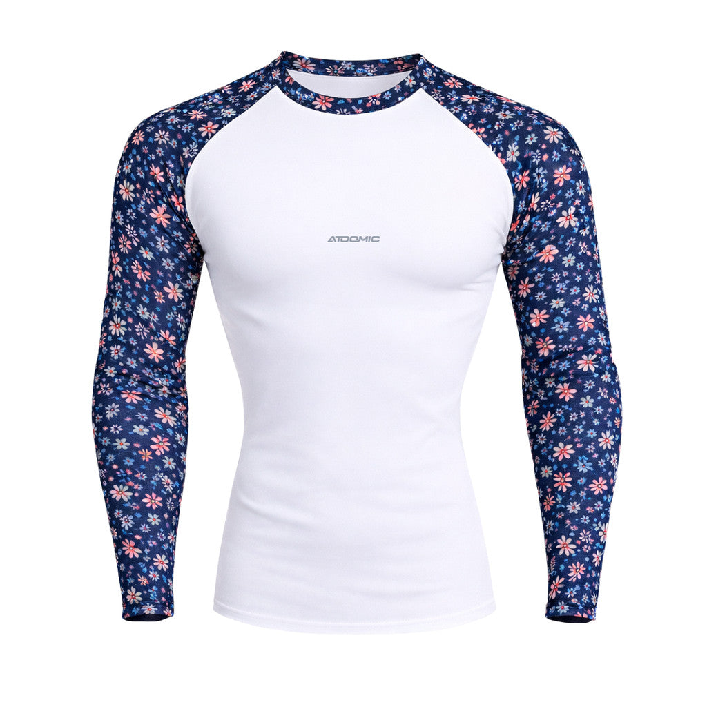 Camiseta Feminina Manga Longa Flores Coloridas Compressão Proteção Uv 50+