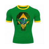 Camiseta Manga Curta Gola E Manga Colorida UV Justiceiro Brasil Rash Guard