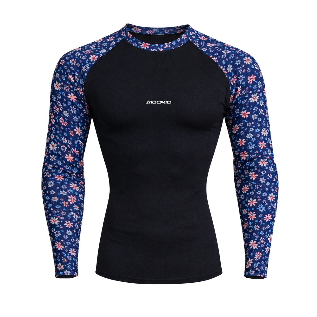 Camiseta Feminina Manga Longa Flores Coloridas Compressão Proteção Uv 50+