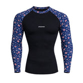 Camiseta Feminina Manga Longa Flores Coloridas Compressão Proteção Uv 50+