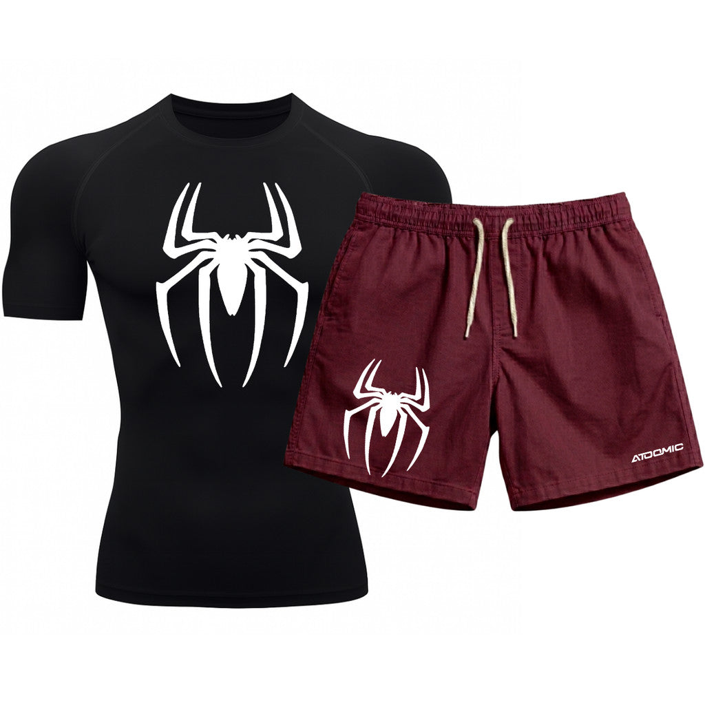 Kit Camiseta Térmica Manga Curta Uv E Bermuda Elastano Estampa Spider Man