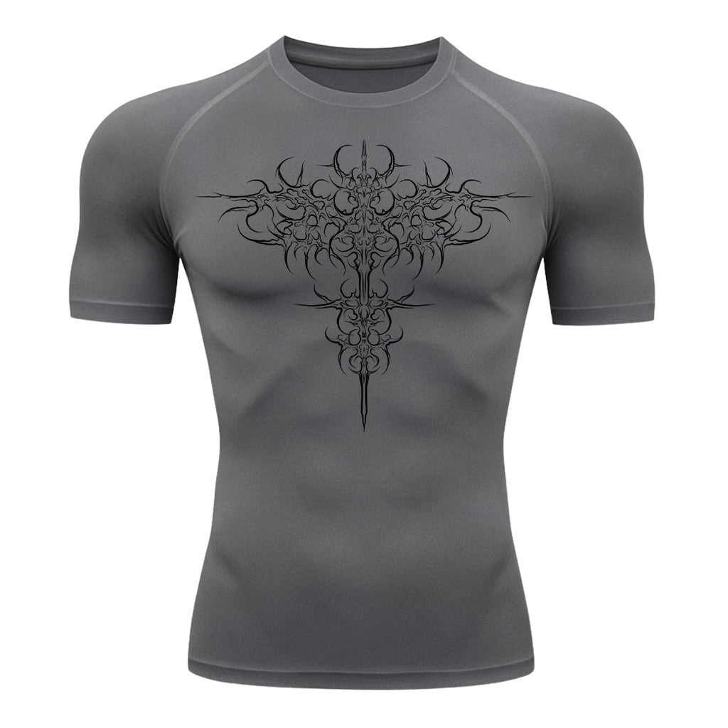 Camiseta Compressão Uv 50+ Manga Curta Cyber Tribal Savage Emblem Rash Guard