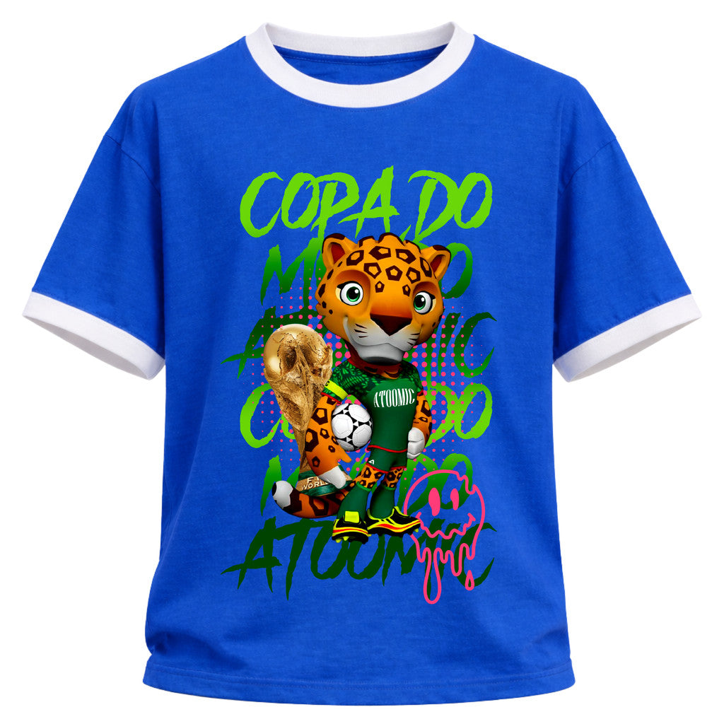 Camiseta Algodão Manga Curta Gola E Manga Colorida UV Atoomic Mascote Onça Brasil Edition Copa