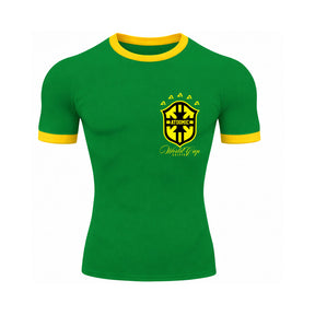 Camiseta Manga Curta Gola E Manga Colorida UV Escudo Brasil Prime Edition Copa