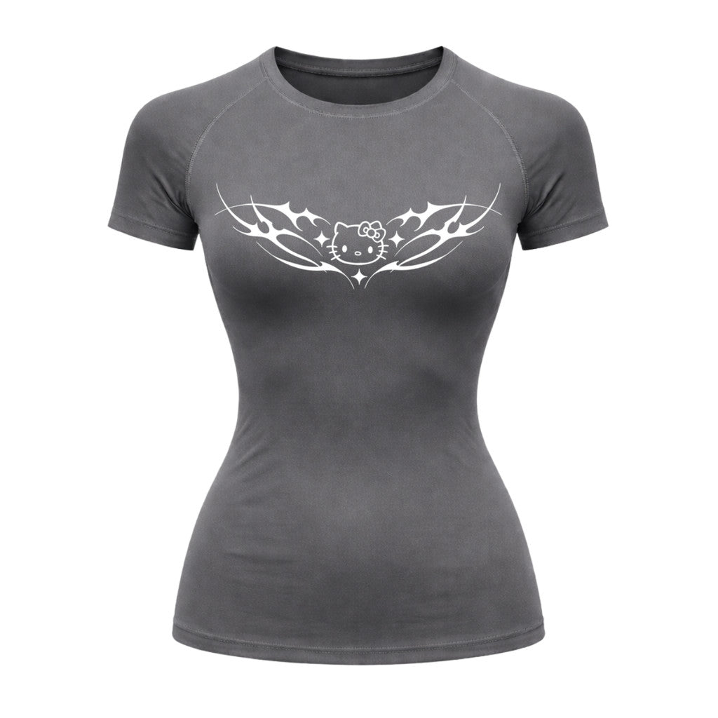 Camiseta Compressão Uv Manga Curta Cyber Tribal Angel Hello Kitty Rash Guard