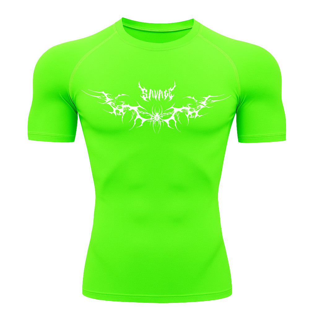 Camiseta Compressão Uv Manga Curta Cyber Tribal Savage Spider Wings Rash Guard