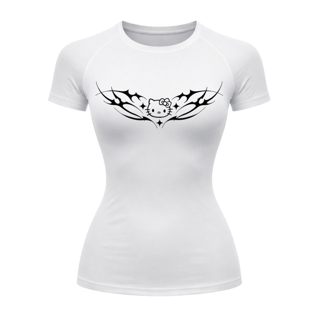 Camiseta Compressão Uv Manga Curta Cyber Tribal Angel Hello Kitty Rash Guard