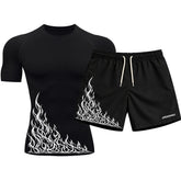 Kit Camiseta Térmica Manga Curta Uv E Bermuda Elastano Estampa Flame Velocity Rash Guard