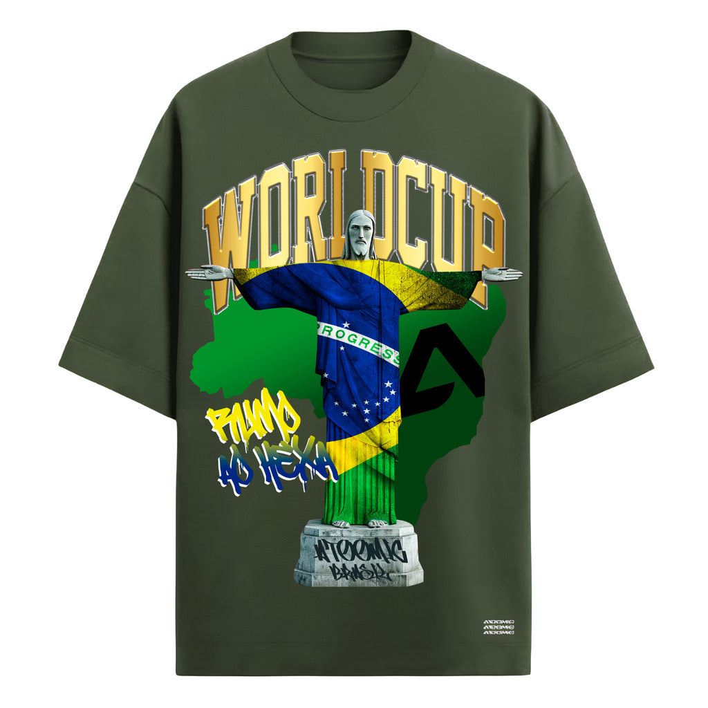 Camiseta Oversized Premium 20.1 Atoomic Brasil Rumo Ao Hexa Cristo Redentor Camisa Unissex