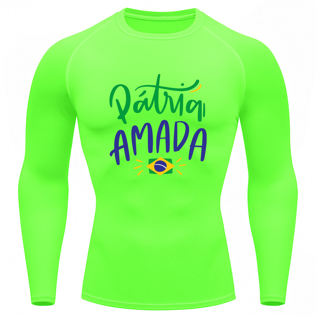 Camiseta Compressão Manga Longa Proteção UV 50+ Pátria Amada Brasil Camiseta Varias Cores Rash Guard