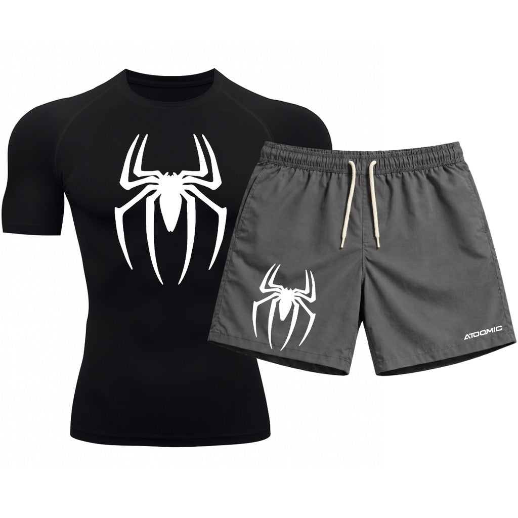 Kit Camiseta Térmica Manga Curta Uv E Bermuda Elastano Estampa Spider Man