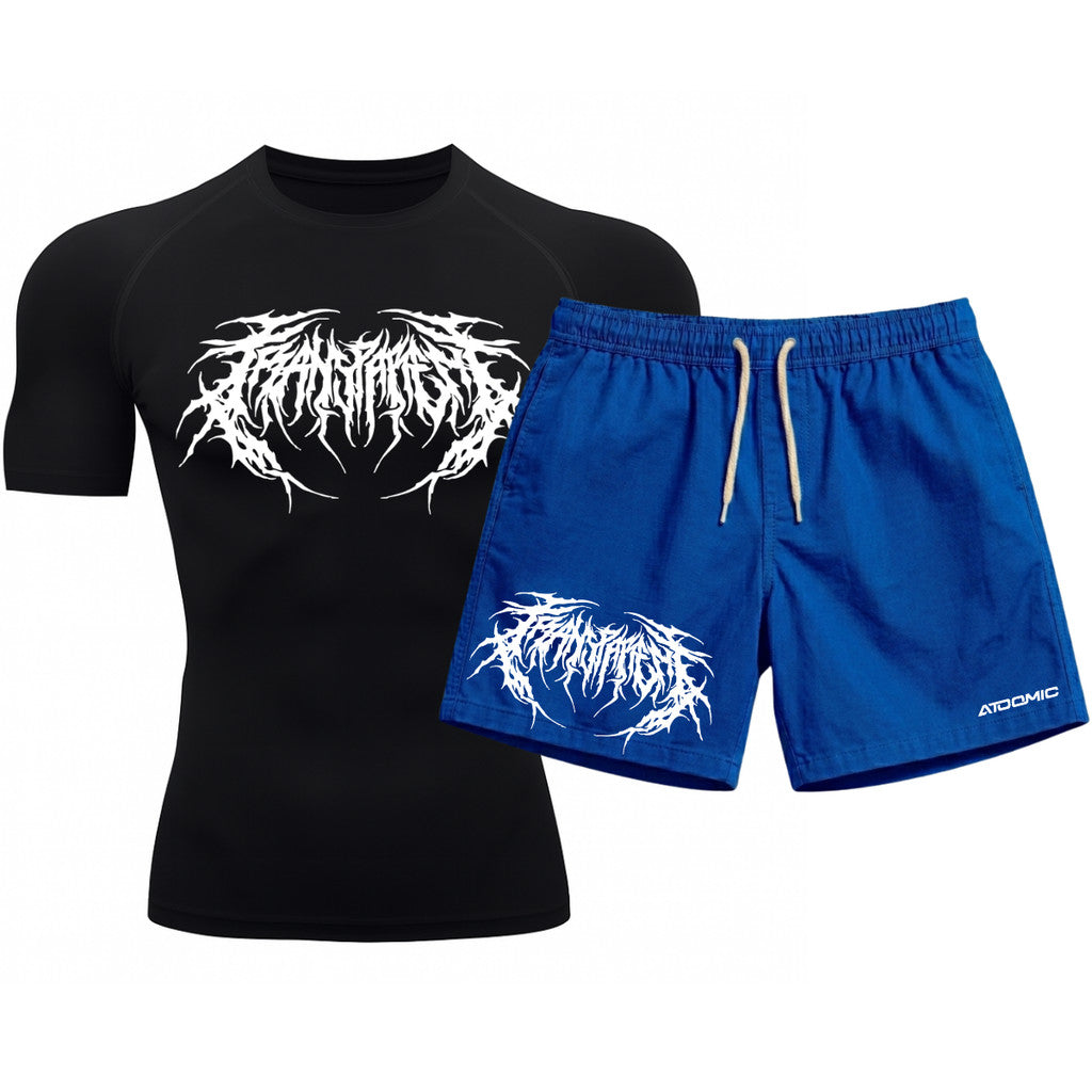 Kit Camiseta Térmica Manga Curta Uv E Bermuda Elastano Estampa Cyber Tribal Rash Guard
