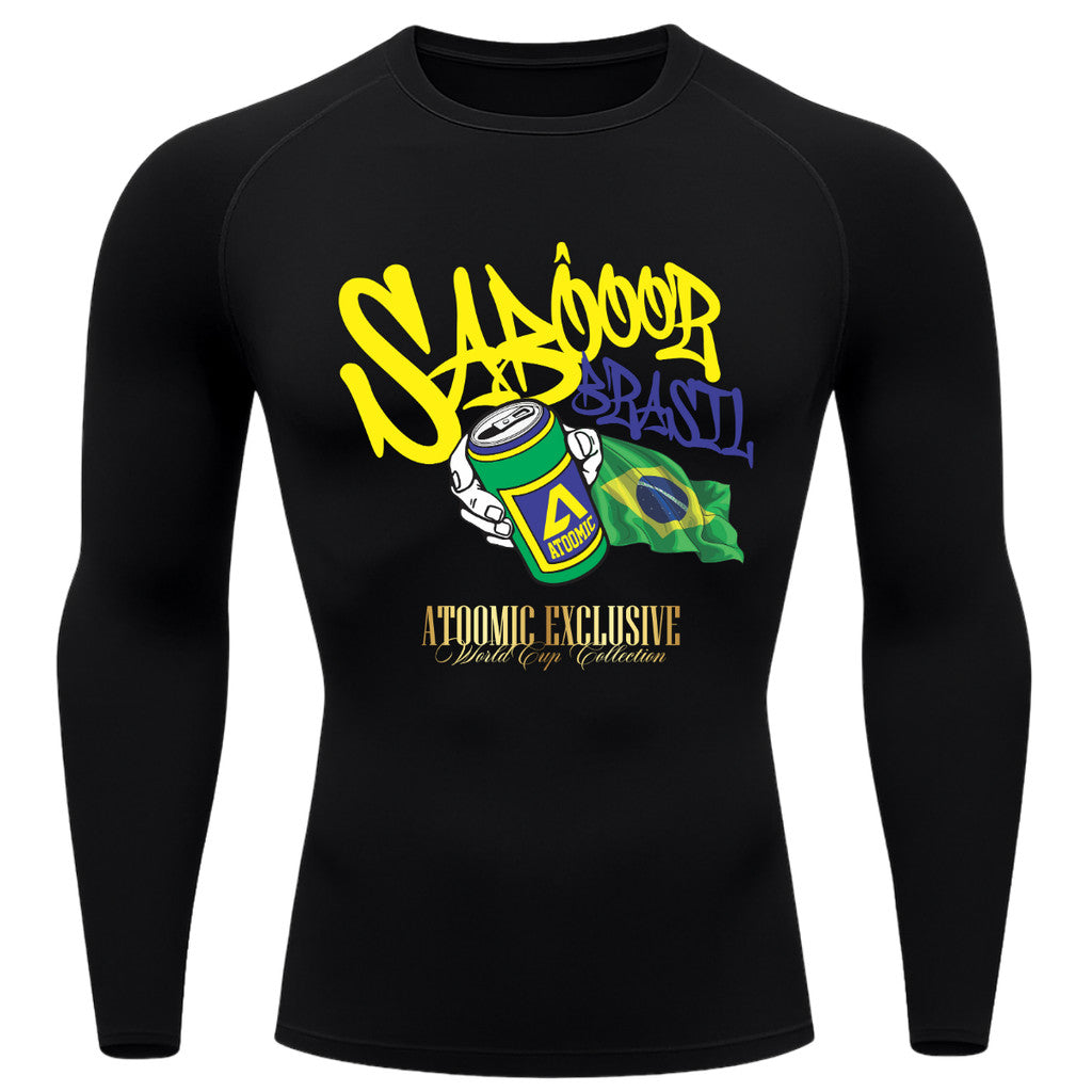 Camiseta Compressão Manga Longa UV Atoomic Sabor Brasil Varias Cores Rash Guard