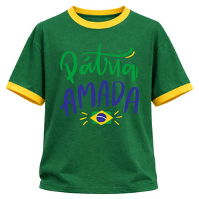 Camiseta Algodão Manga Curta Pátria Amada Brasil Varias Cores