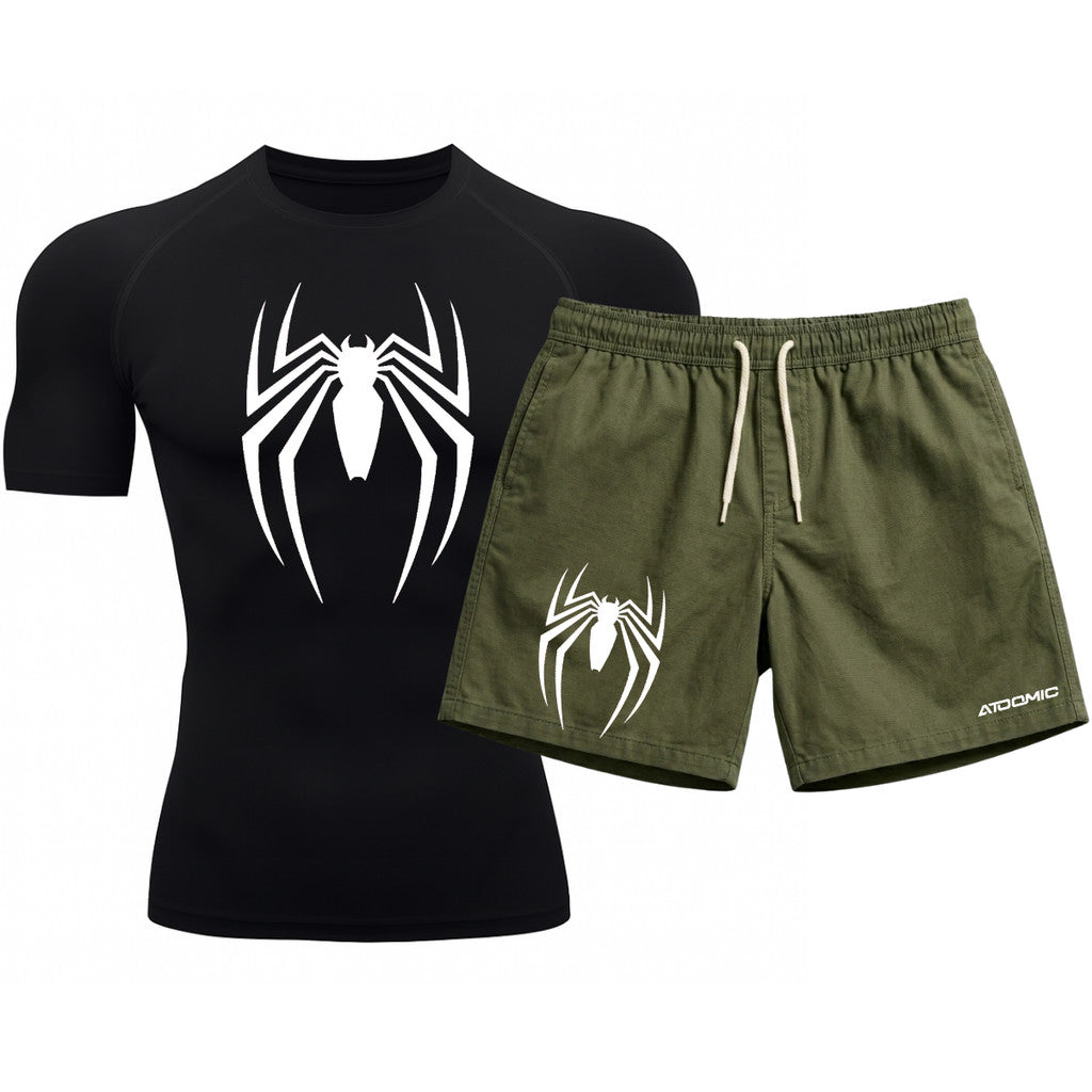 Kit Camiseta Térmica Manga Curta Uv E Bermuda Elastano Estampa Venom Rash Guard