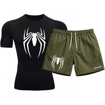 Kit Camiseta Térmica Manga Curta Uv E Bermuda Elastano Estampa Venom Rash Guard