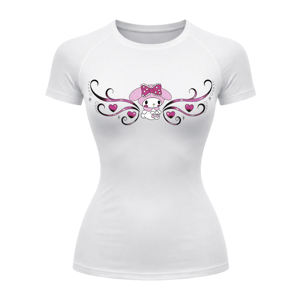 Camiseta Compressão Uv Manga Curta Cyber Tribal My Melody Hello Kitty Rash Guard