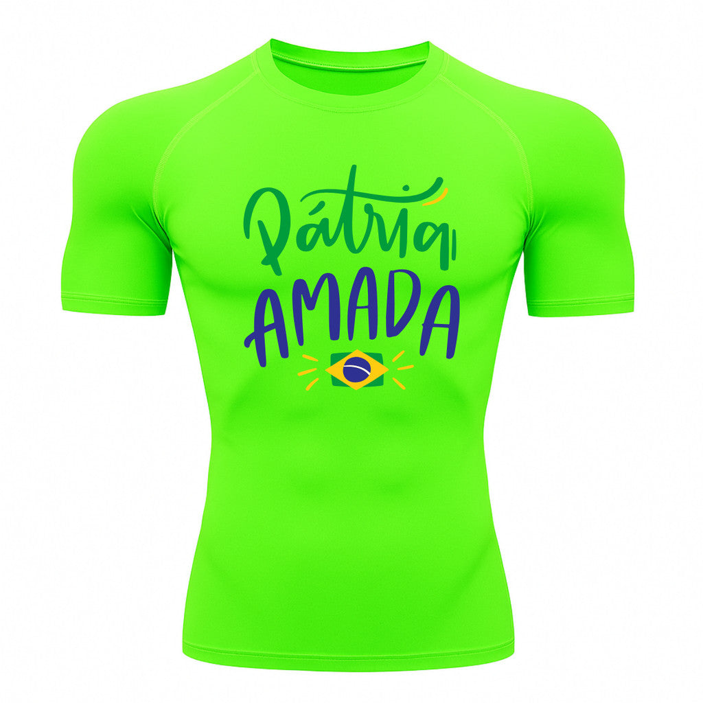 Camiseta Compressão Manga Curta Proteção UV 50+ Pátria Amada Brasil Varias Cores Rash Guard