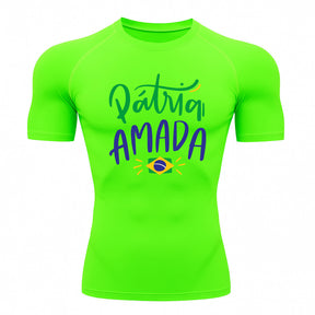 Camiseta Compressão Manga Curta Proteção UV 50+ Pátria Amada Brasil Varias Cores Rash Guard