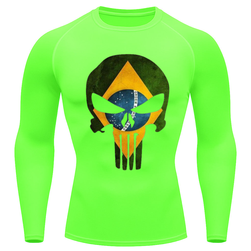 Camiseta Compressão Manga Longa UV Justiceiro Brasil Varias Cores Rash Guard