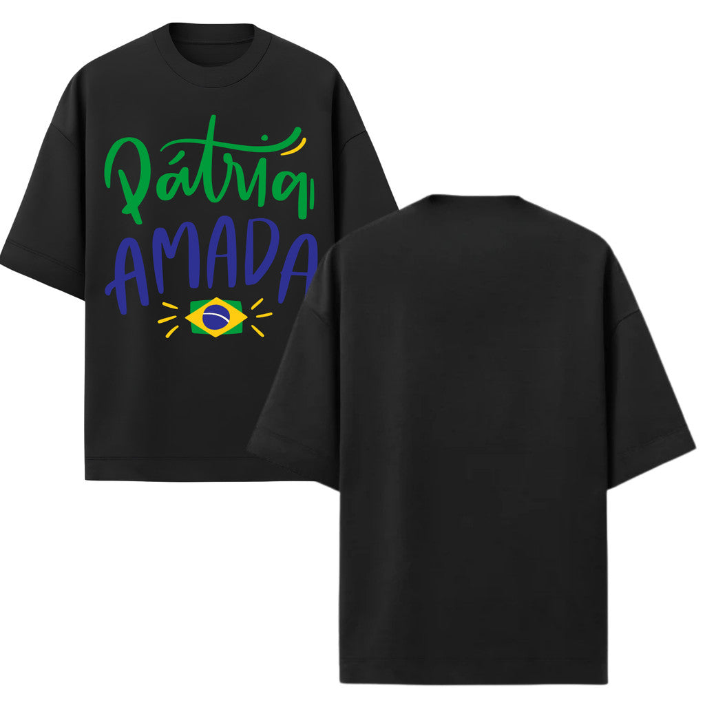 Camiseta Oversized Manga Curta Pátria Amada Brasil Varias Cores