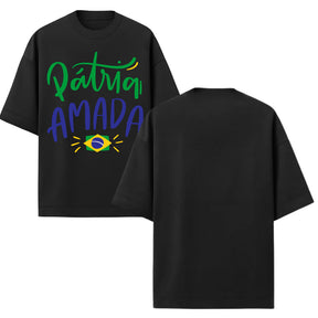Camiseta Oversized Manga Curta Pátria Amada Brasil Varias Cores