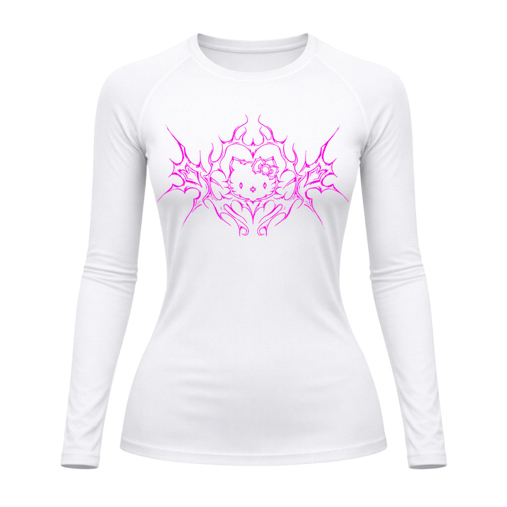 Camiseta Compressão Uv Manga Longa Cyber Tribal Black Heart Hello Kitty Rash Guard