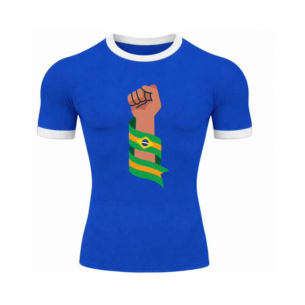 Camiseta Compressão Manga Curta Punho Brasileiro Colorida Rash Guard