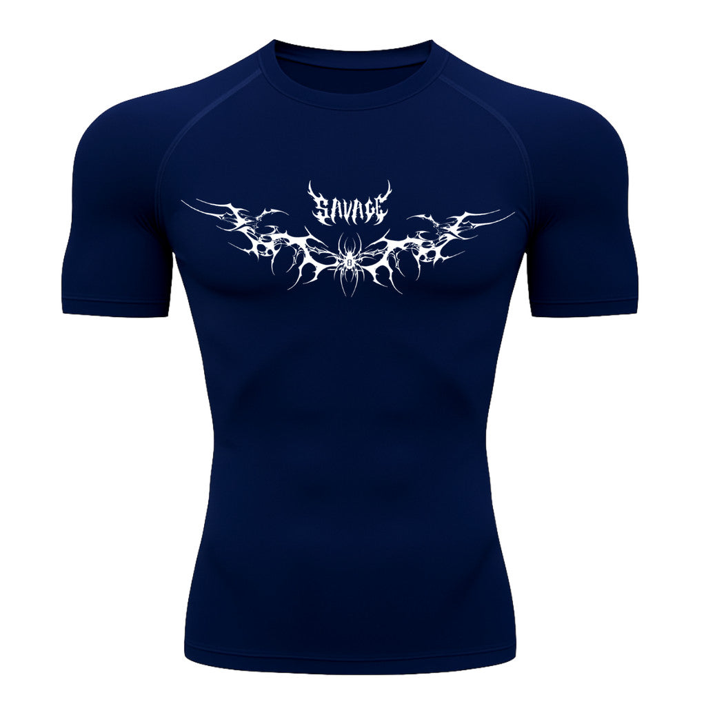 Camiseta Compressão Uv Manga Curta Cyber Tribal Savage Spider Wings Rash Guard