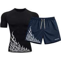 Kit Camiseta Térmica Manga Curta Uv E Bermuda Elastano Estampa Flame Velocity Rash Guard