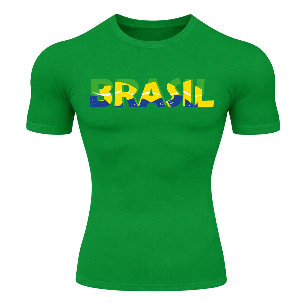Camiseta Compressão Manga Curta Proteção UV 50+ Brasil Colorido Camiseta Varias Cores Rash Guard