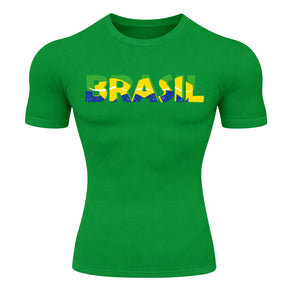 Camiseta Compressão Manga Curta Proteção UV 50+ Brasil Colorido Camiseta Varias Cores Rash Guard