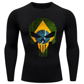 Camiseta Compressão Manga Longa UV Justiceiro Brasil Varias Cores Rash Guard