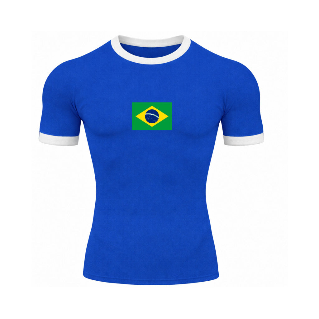 Camiseta Compressão Manga Curta Bandeira Do Brasil Colorida Rash Guard