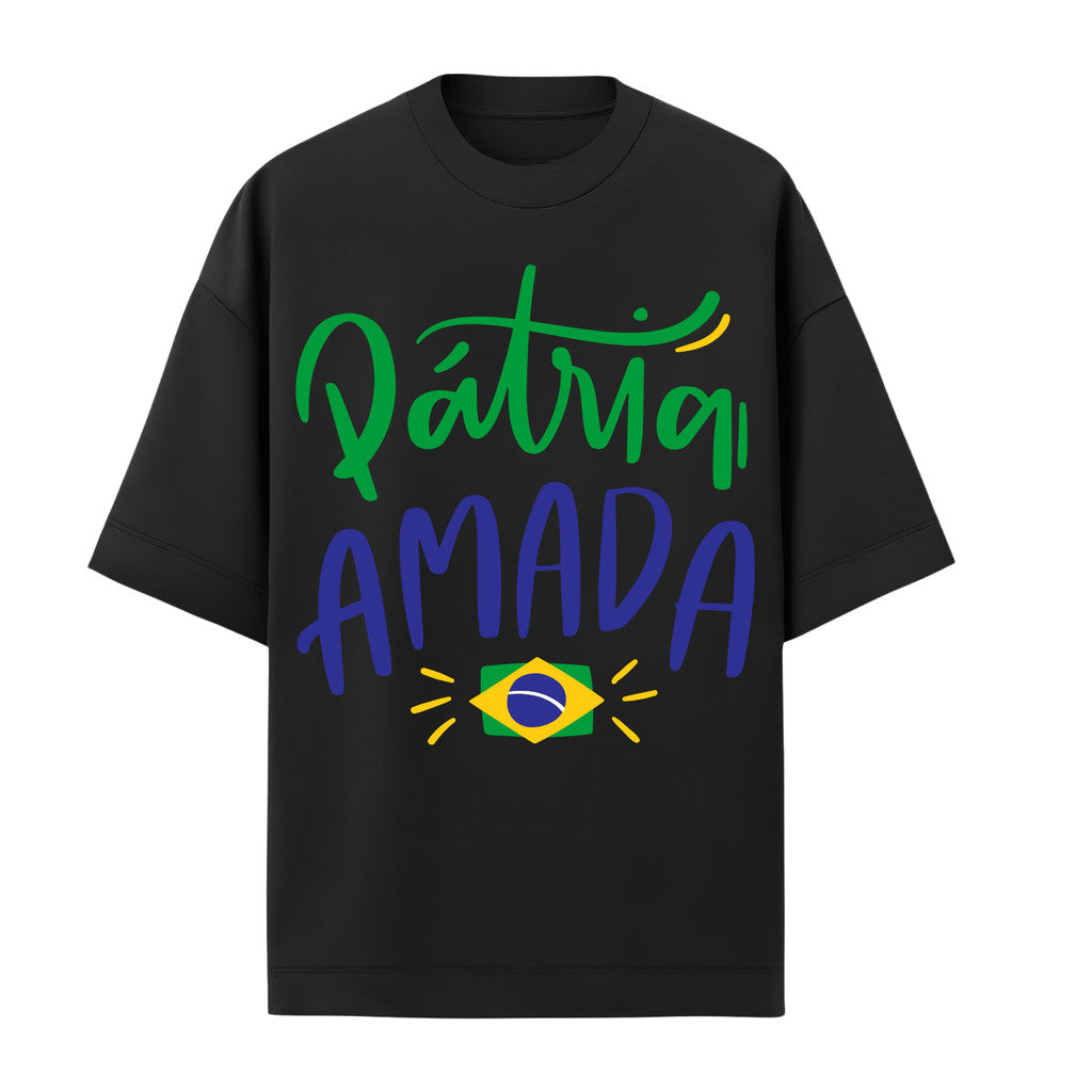 Camiseta Oversized Manga Curta Pátria Amada Brasil Varias Cores