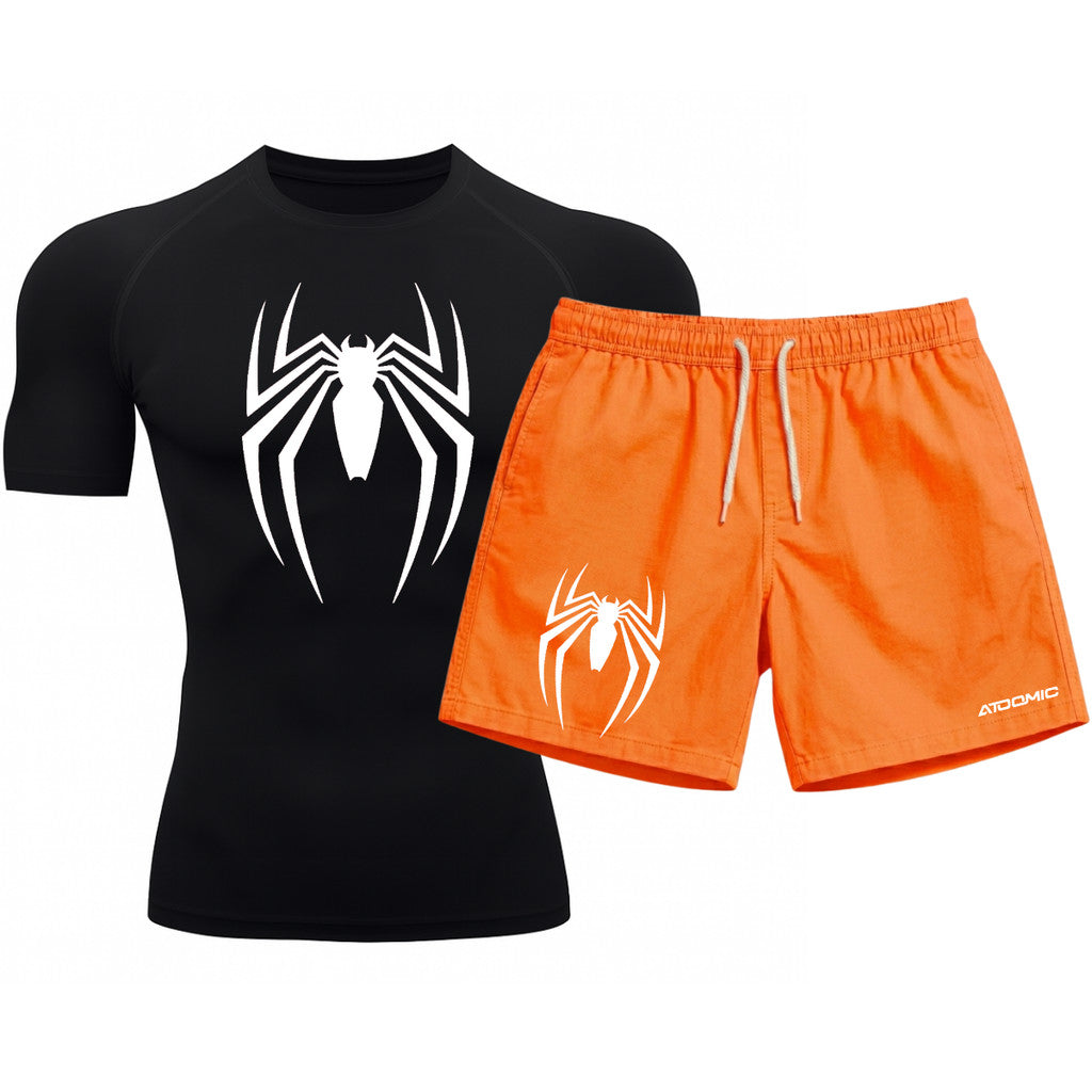 Kit Camiseta Térmica Manga Curta Uv E Bermuda Elastano Estampa Venom Rash Guard